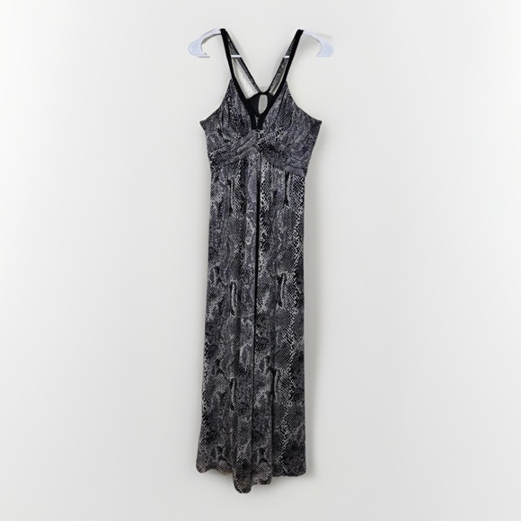 Express Maxi Halter Dress Women's Small Black Snake Print V-Neck Trendy Evening - Picture 1 of 12